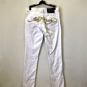 Ed Hardy x Christian Audigier Y2K White Denim Jeans Size 28